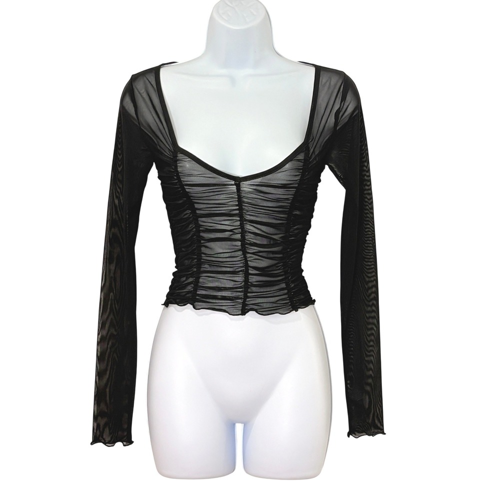 Womens Sheer Ruched Mesh Whimsigoth Top Size S Y2K Crop Goth Witchy Fairy Grunge